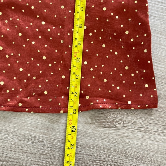 Q2 Womens Blouse Size Medium Orange Gold Polkadot Silky Top - Picture 7 of 11
